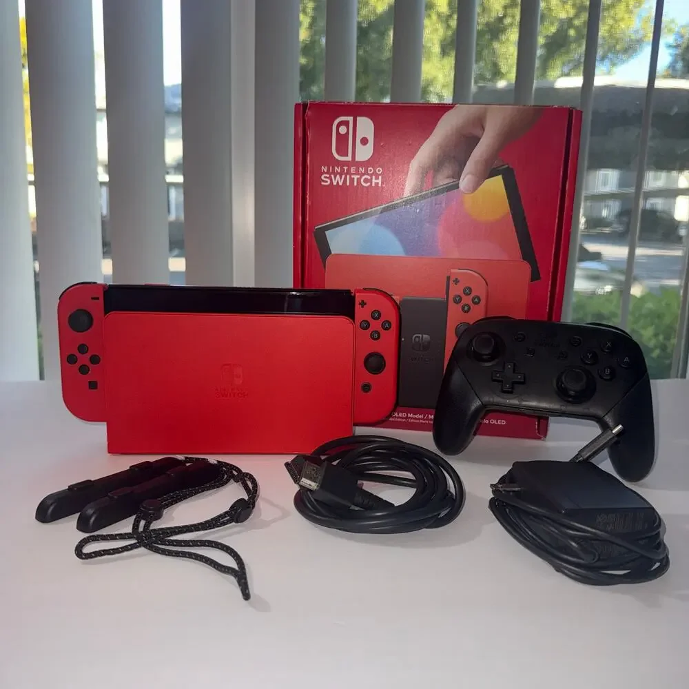 Nintendo Switch OLED Model Mario Red Edition CIB + Official Pro Controller